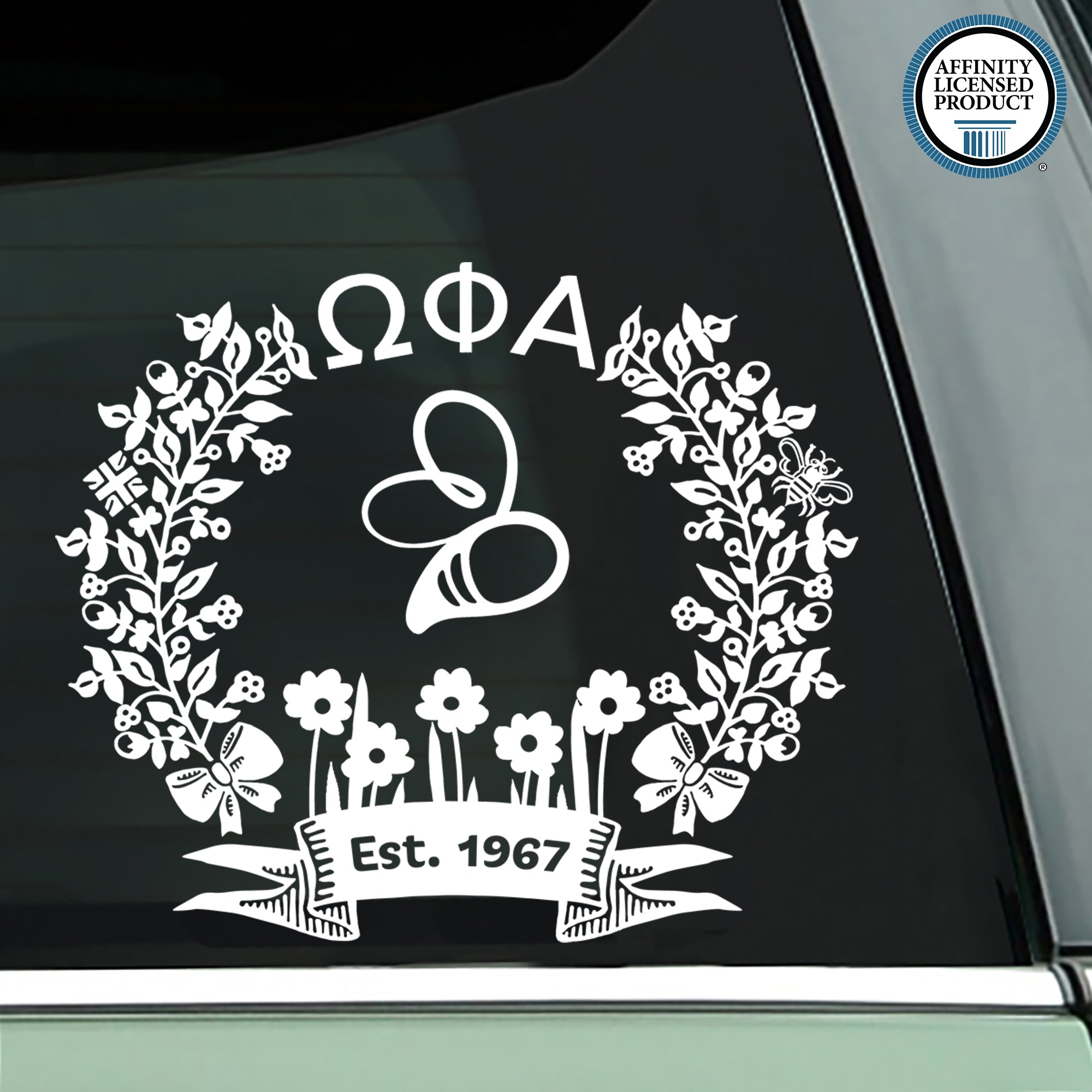 Brit and Bee Sorority '50' Decal - Omega Phi Alpha - White