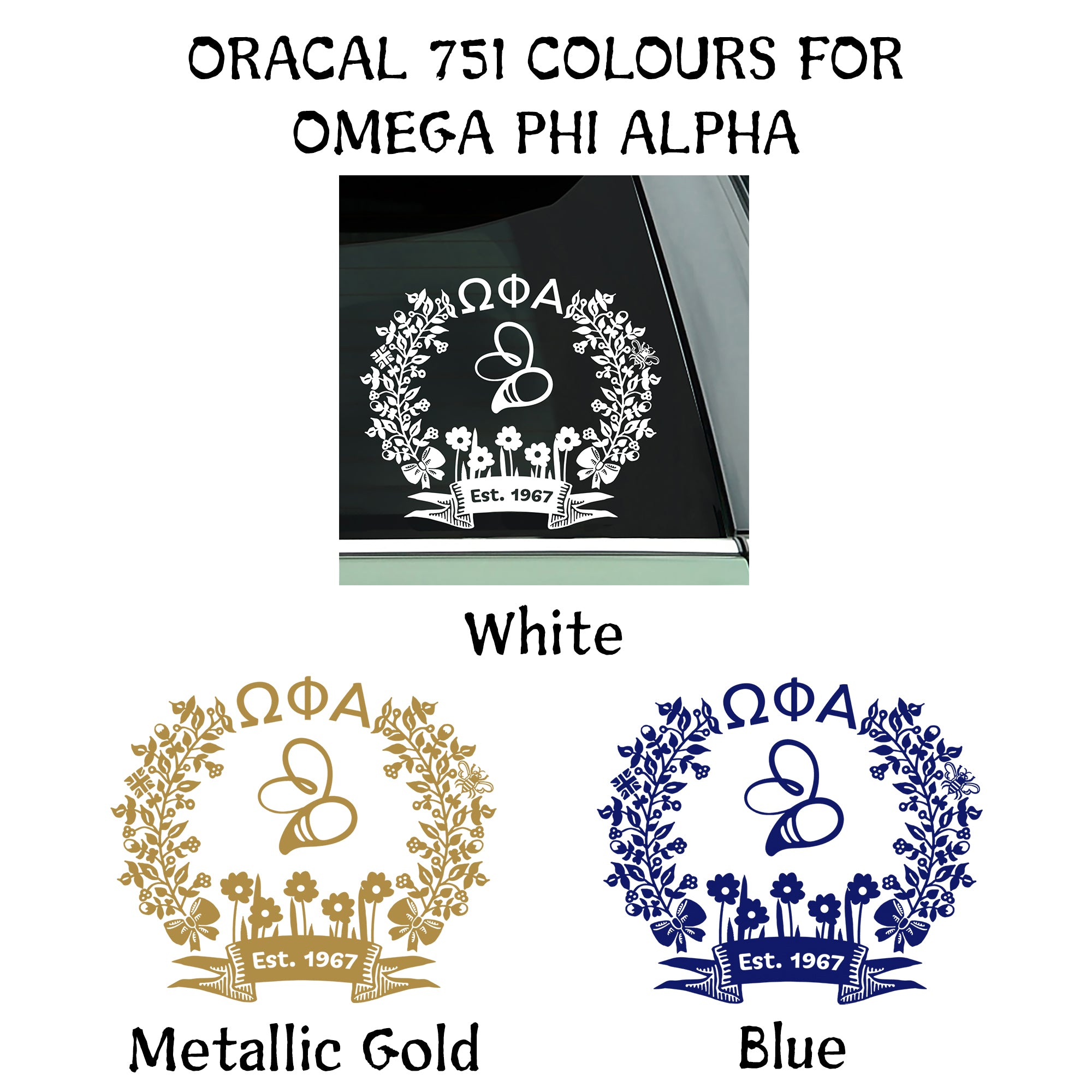 Brit and Bee Sorority '50' Decal - Omega Phi Alpha - White