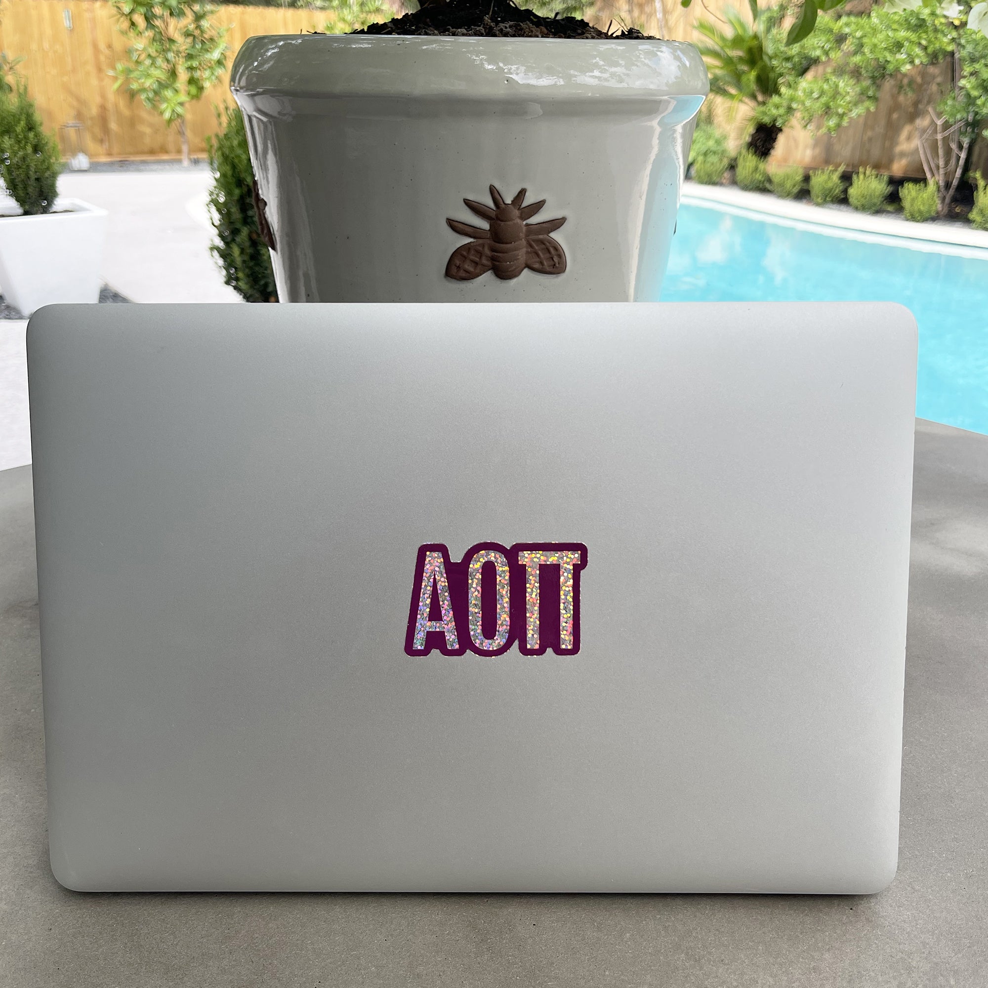 Alpha Omicron Pi Glitter Letters Sticker | Brit and Bee
