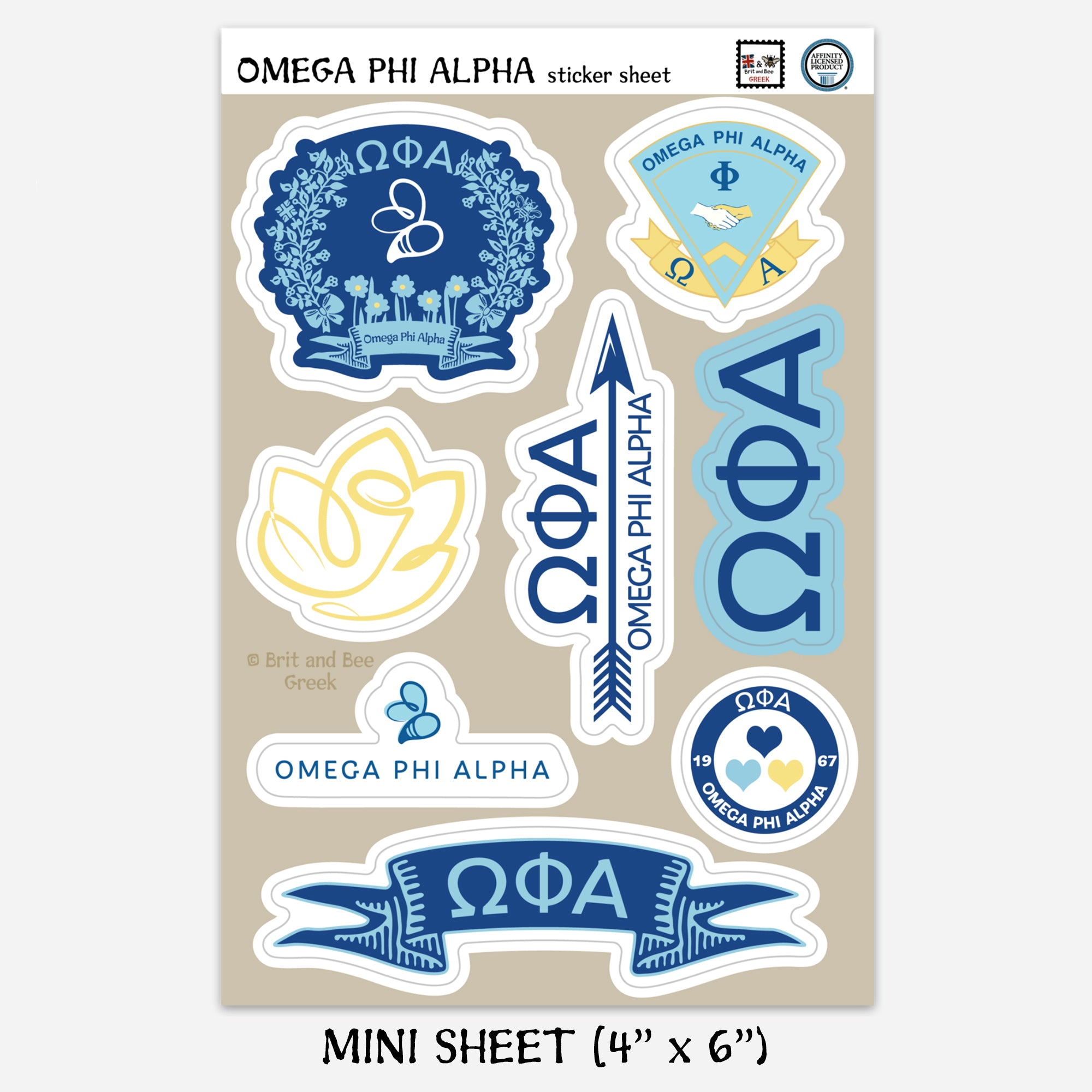 Omega Phi Alpha Sticker Sheet | Brit and Bee