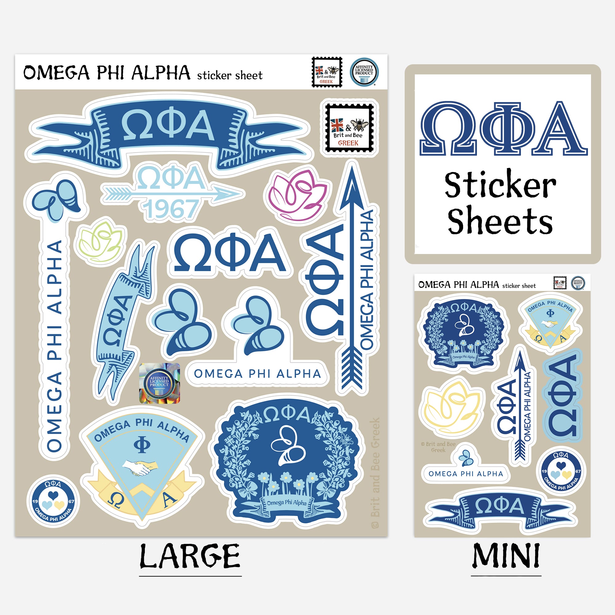 Omega Phi Alpha Sticker Sheet | Brit and Bee
