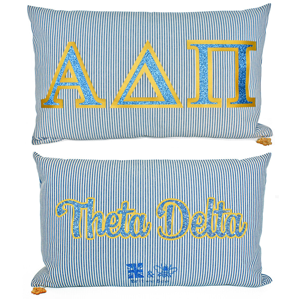 Brit and Bee Sorority Glitter Ticking Stripe Throw Pillow Alpha Delta Pi