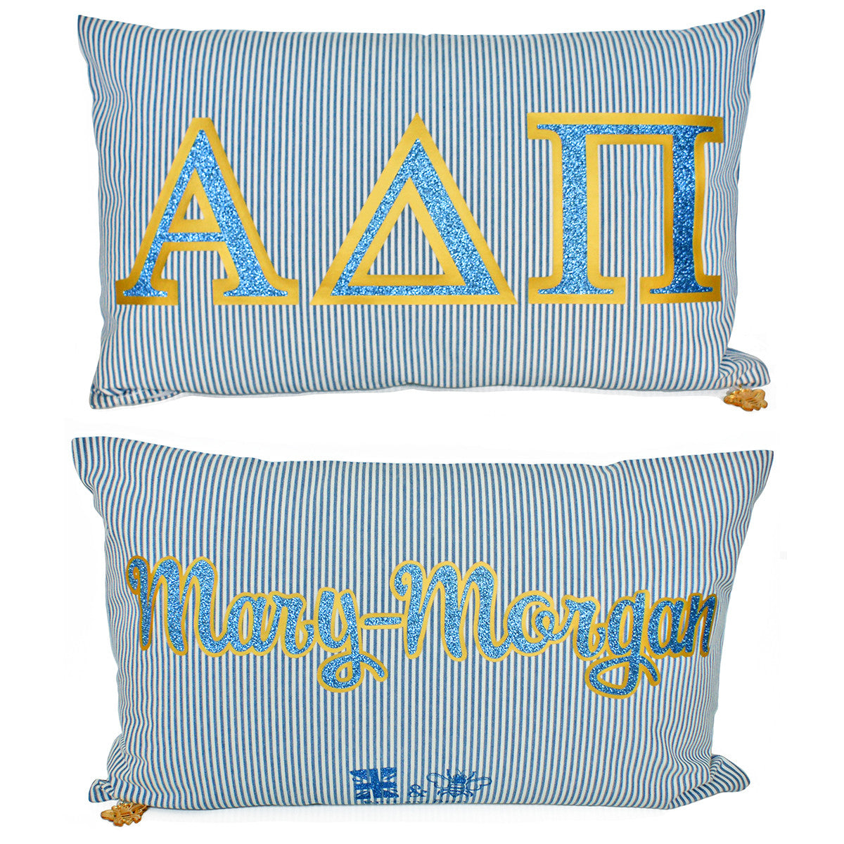 Brit and Bee Sorority Glitter Ticking Stripe Throw Pillow Alpha Delta Pi
