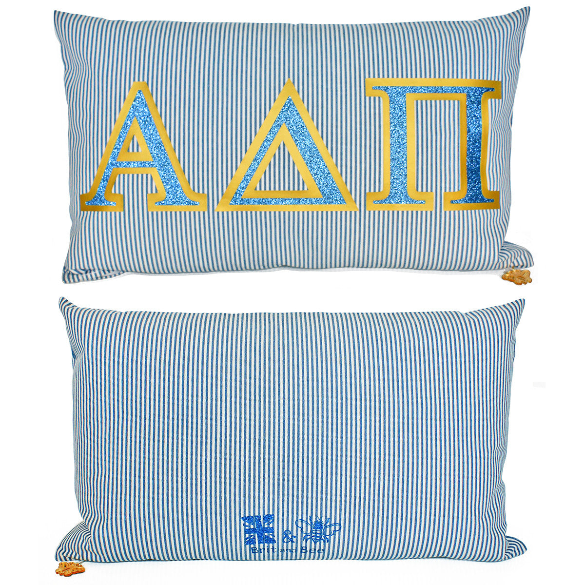 Brit and Bee Sorority Glitter Ticking Stripe Throw Pillow Alpha Delta Pi