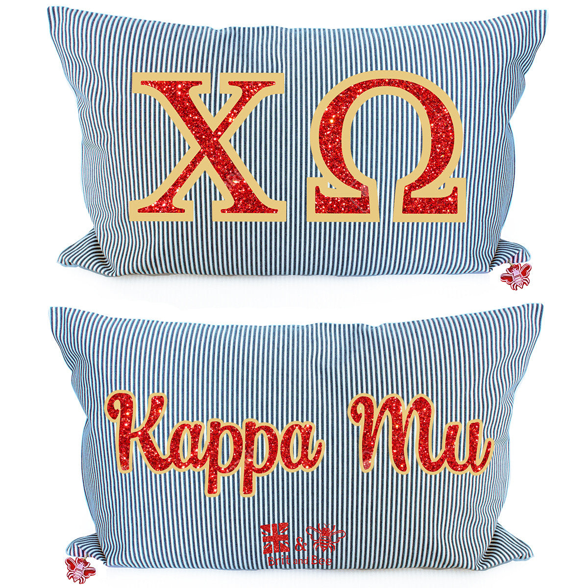 Brit and Bee Sorority Glitter Ticking Stripe Throw Pillow Chi Omega