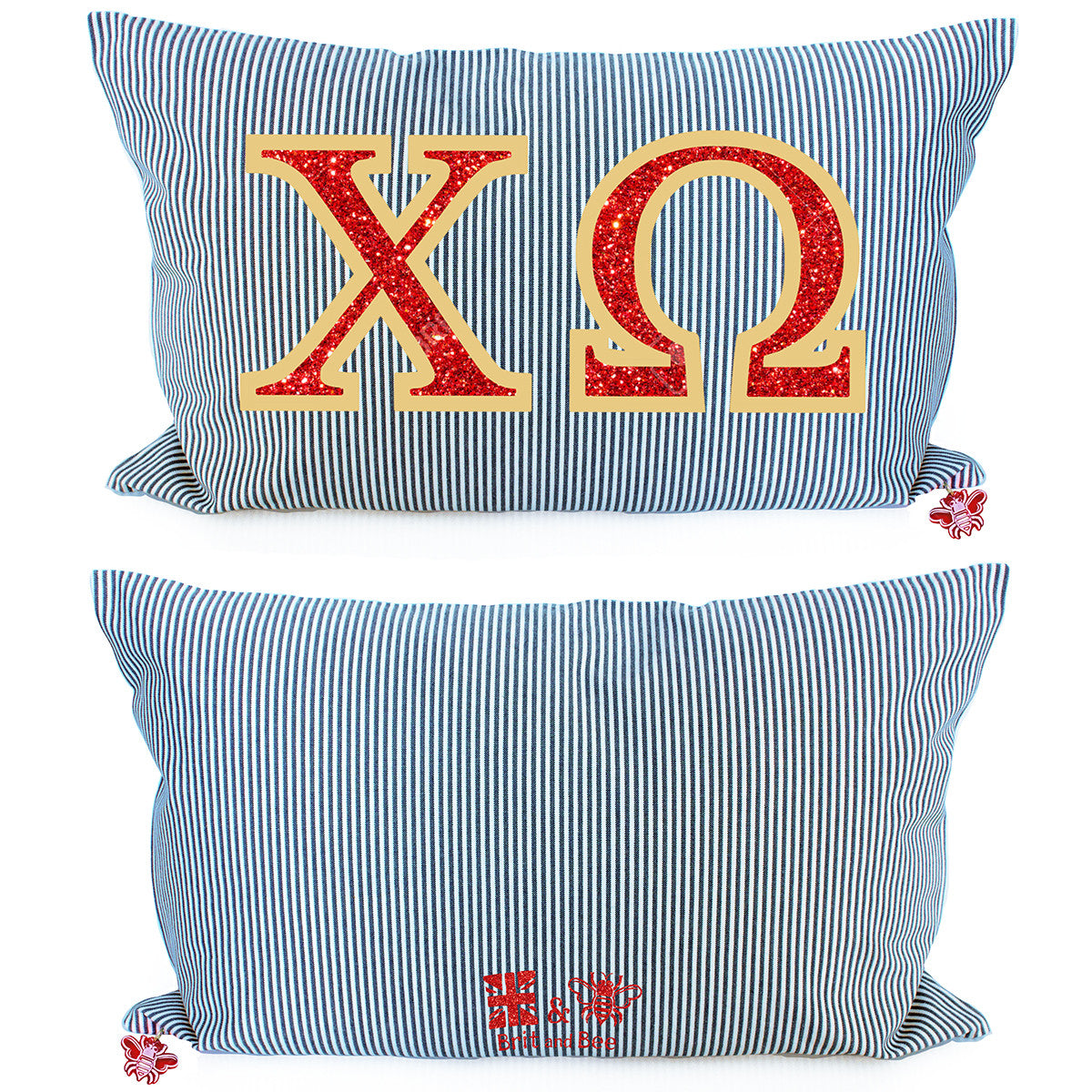 Brit and Bee Sorority Glitter Ticking Stripe Throw Pillow Chi Omega
