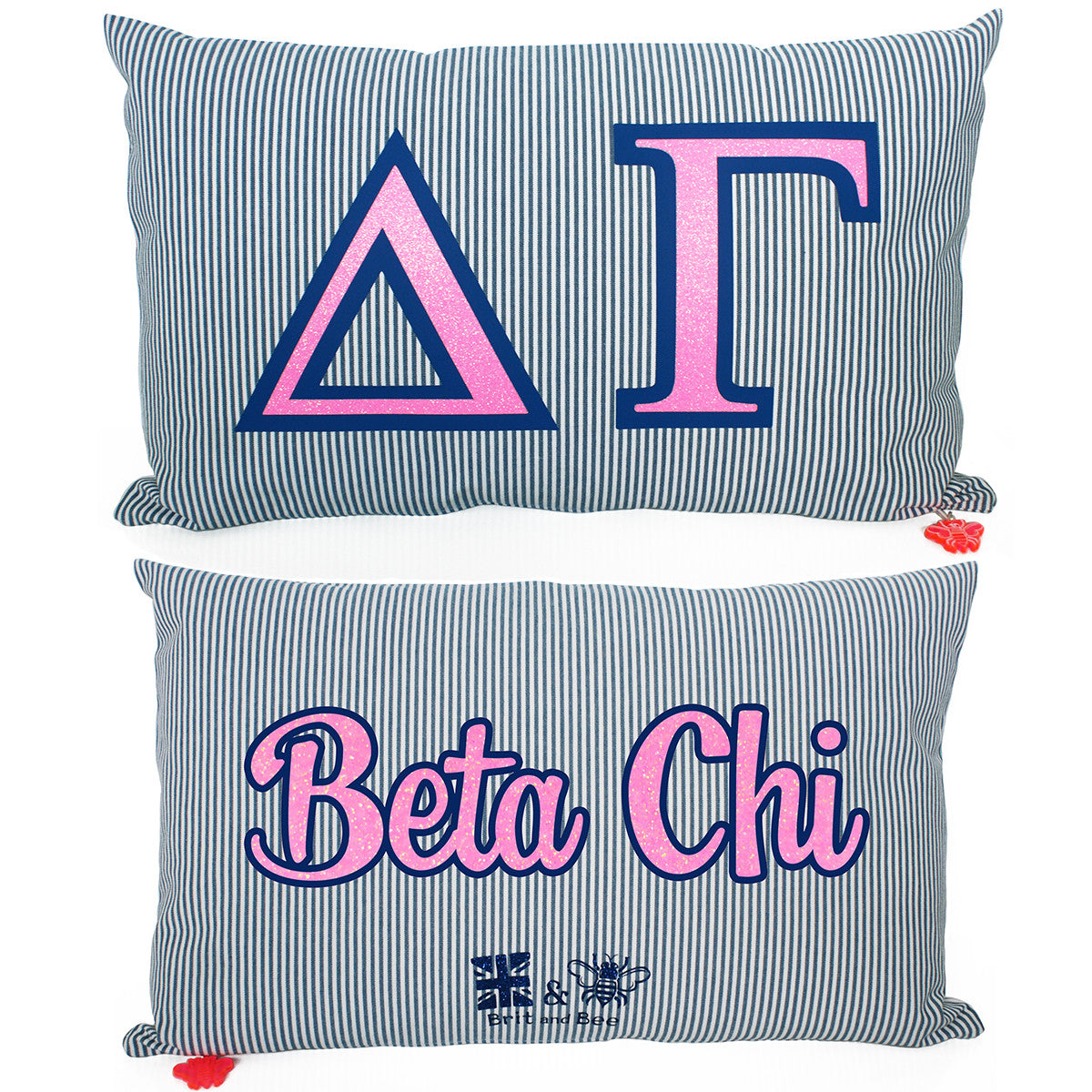 Brit and Bee Sorority Glitter Ticking Stripe Throw Pillow - Delta Gamma