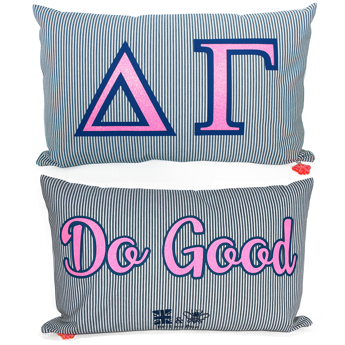 Brit and Bee Sorority Glitter Ticking Stripe Throw Pillow - Delta Gamma