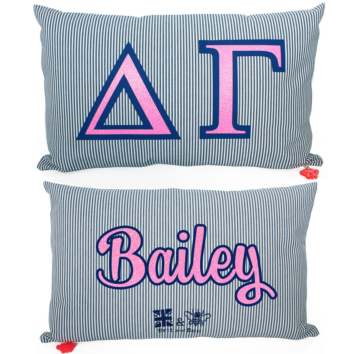Brit and Bee Sorority Glitter Ticking Stripe Throw Pillow - Delta Gamma