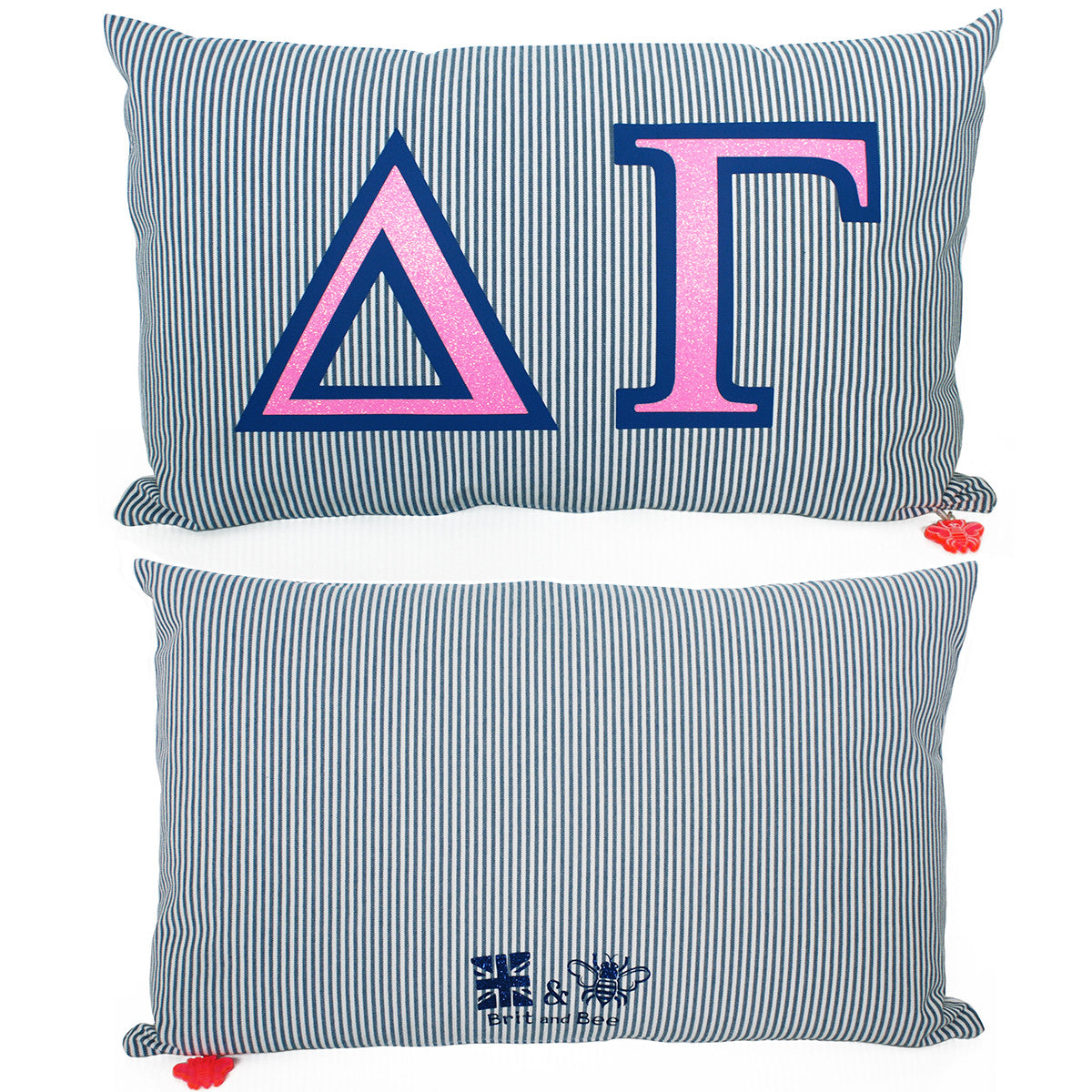 Brit and Bee Sorority Glitter Ticking Stripe Throw Pillow - Delta Gamma