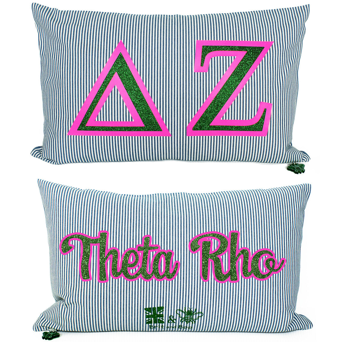 Brit and Bee Sorority Glitter Ticking Stripe Throw Pillow Delta Zeta