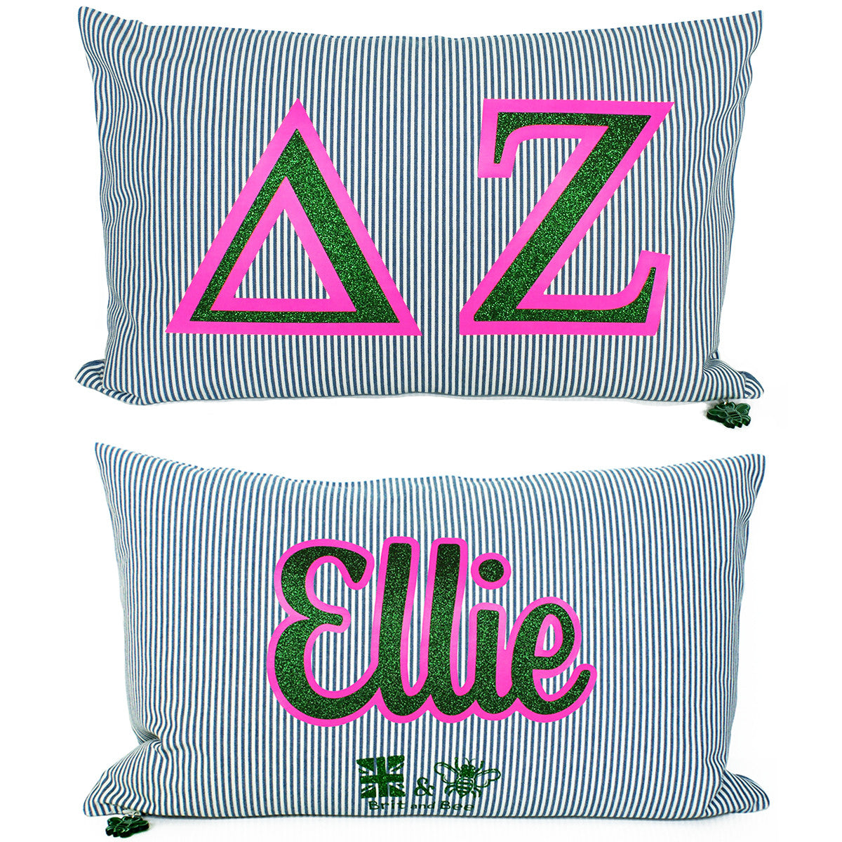 Brit and Bee Sorority Glitter Ticking Stripe Throw Pillow Delta Zeta