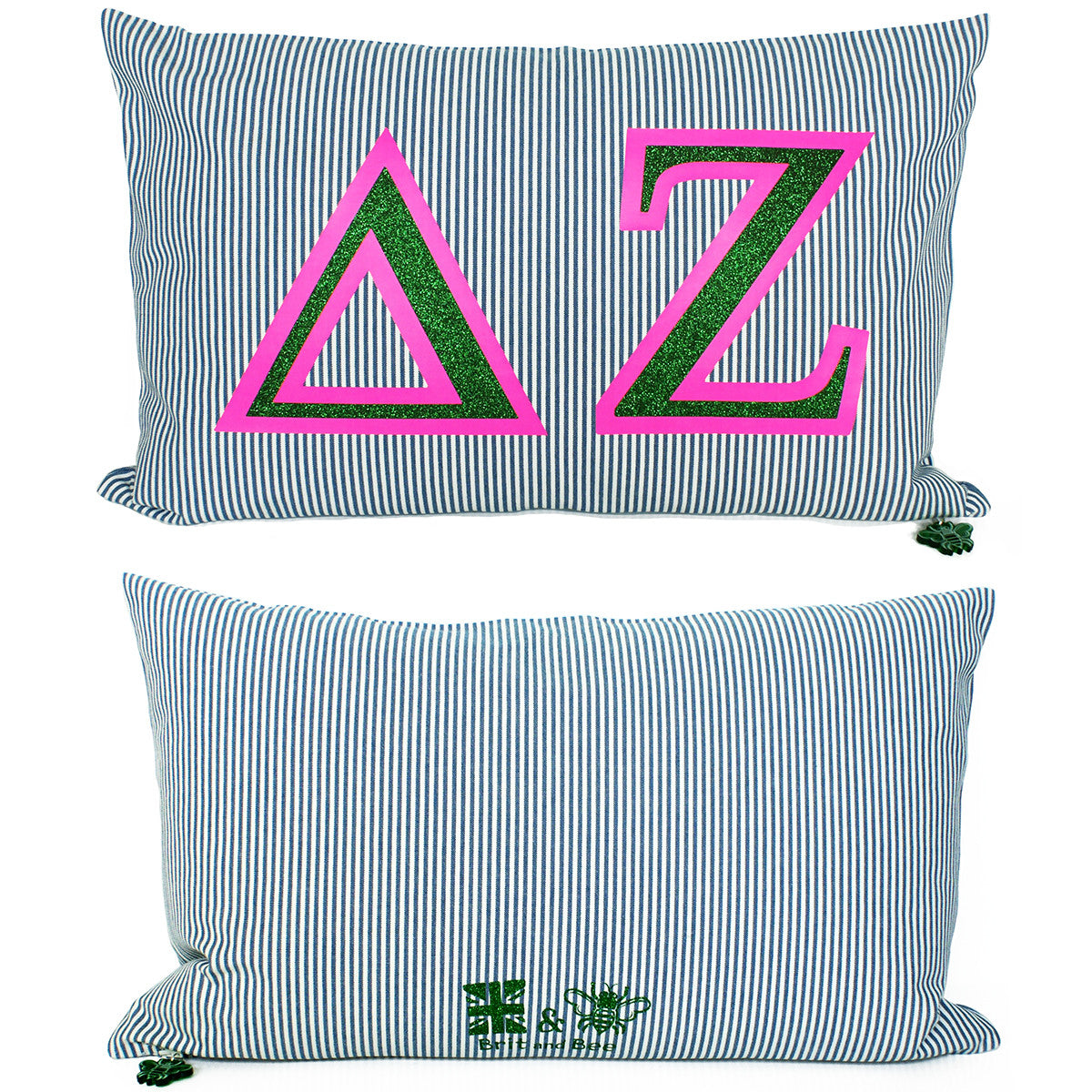 Brit and Bee Sorority Glitter Ticking Stripe Throw Pillow Delta Zeta