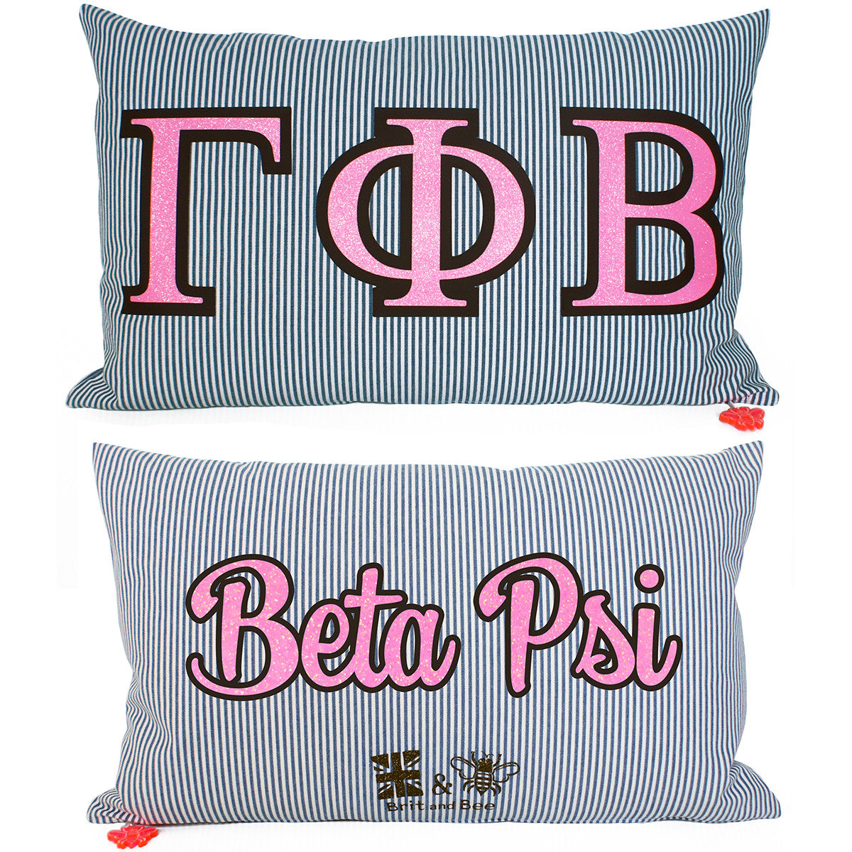 Brit and Bee Sorority Glitter Ticking Stripe Throw Pillow Gamma Phi Beta