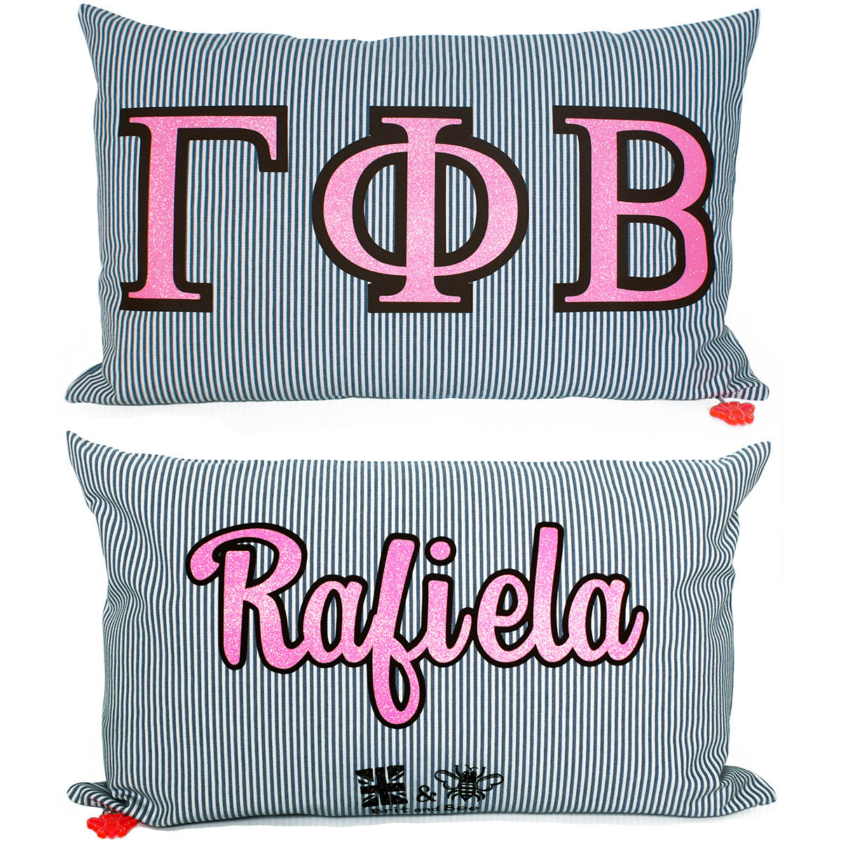 Brit and Bee Sorority Glitter Ticking Stripe Throw Pillow Gamma Phi Beta