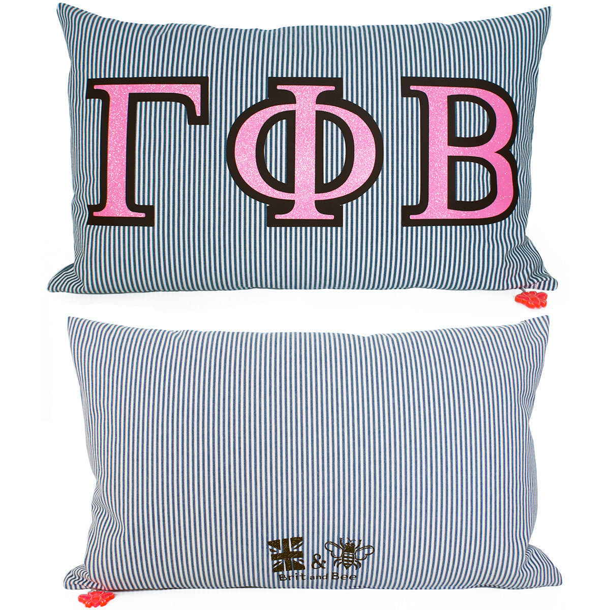 Brit and Bee Sorority Glitter Ticking Stripe Throw Pillow Gamma Phi Beta