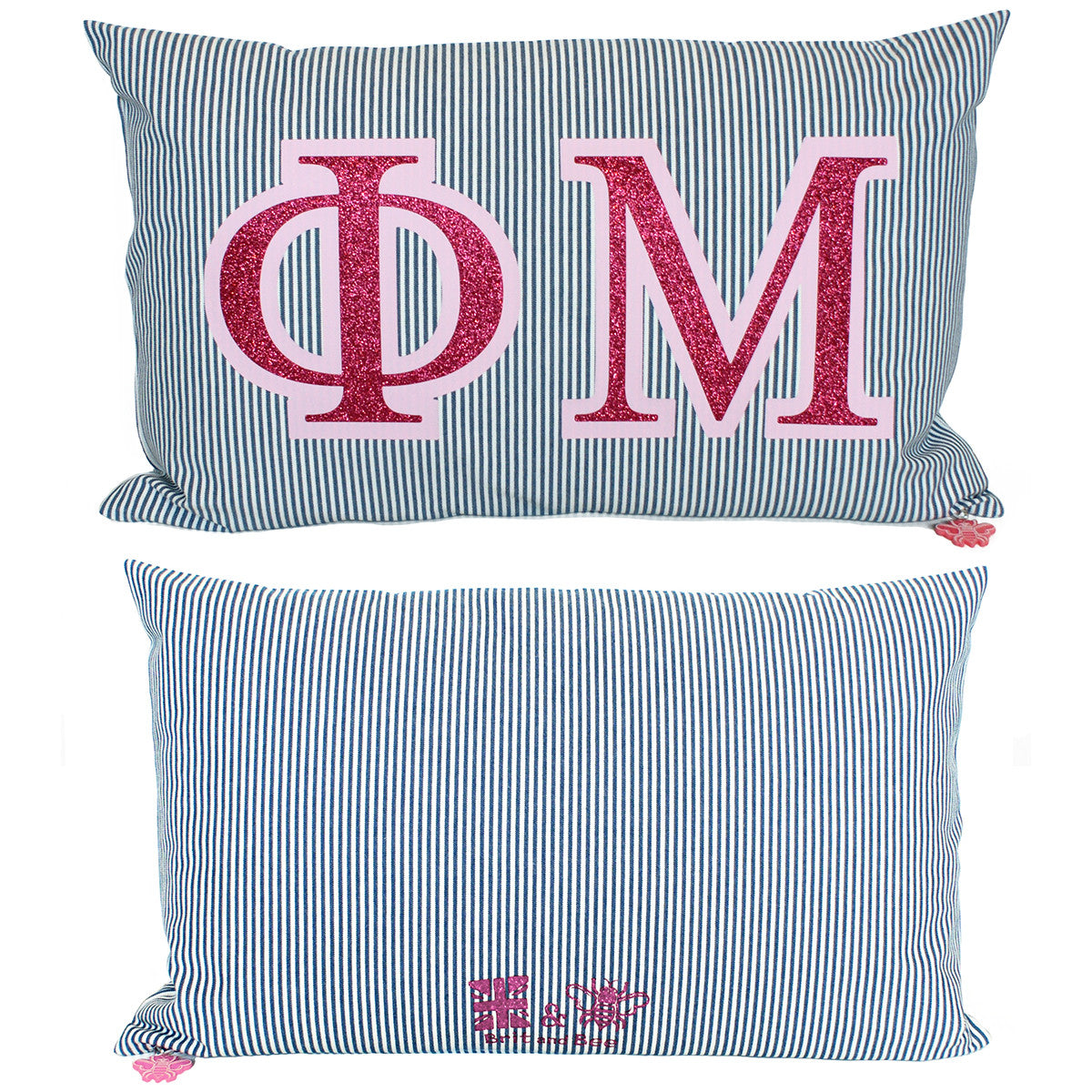Brit and Bee Sorority Glitter Ticking Stripe Throw Pillow Phi Mu