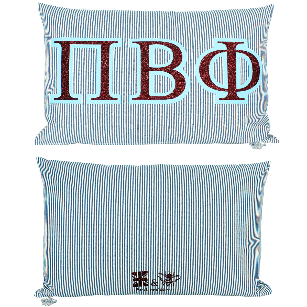 Brit and Bee Sorority Glitter Ticking Stripe Throw Pillow Pi Beta Phi