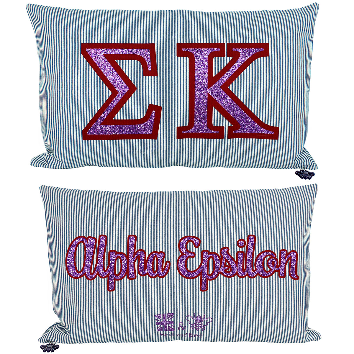 Brit and Bee Sorority Glitter Ticking Stripe Throw Pillow Sigma Kappa
