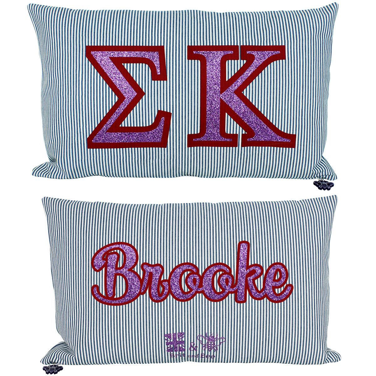 Brit and Bee Sorority Glitter Ticking Stripe Throw Pillow Sigma Kappa