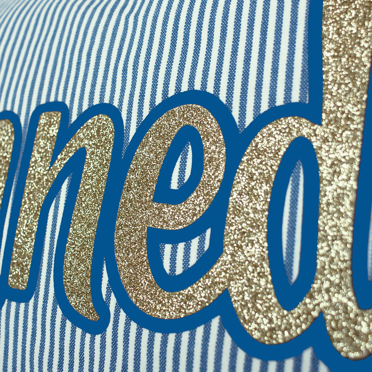 Brit and Bee Sorority Glitter Ticking Stripe Throw Pillow Omega Phi Alpha DETAIL