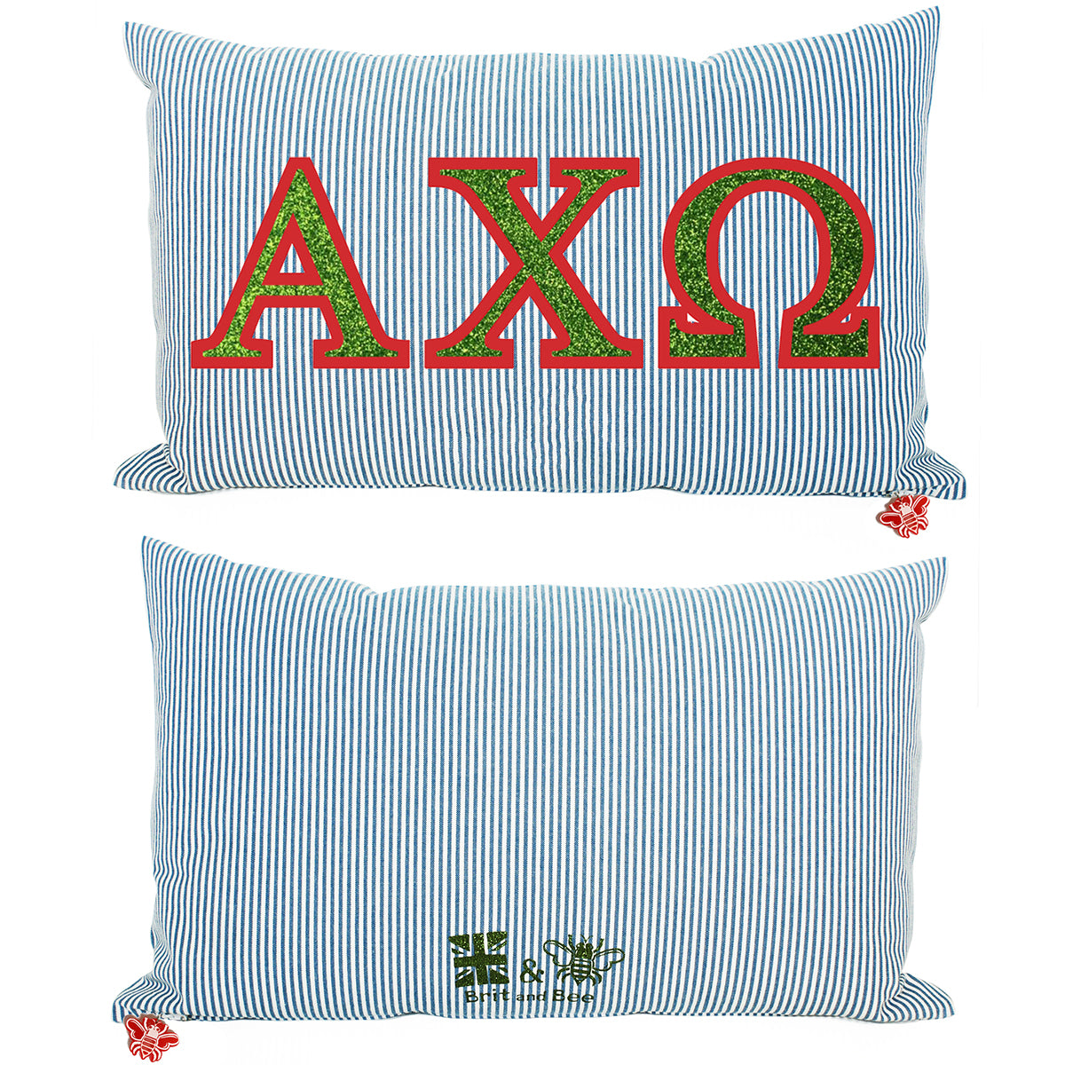 Brit and Bee Sorority Glitter Ticking Stripe Throw Pillow Alpha Chi Omega