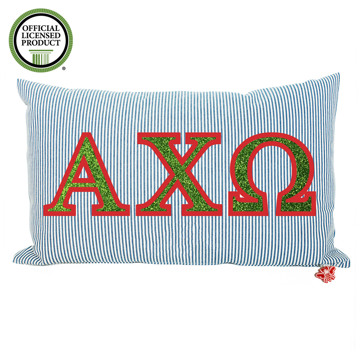 Brit and Bee Sorority Glitter Ticking Stripe Throw Pillow Alpha Chi Omega