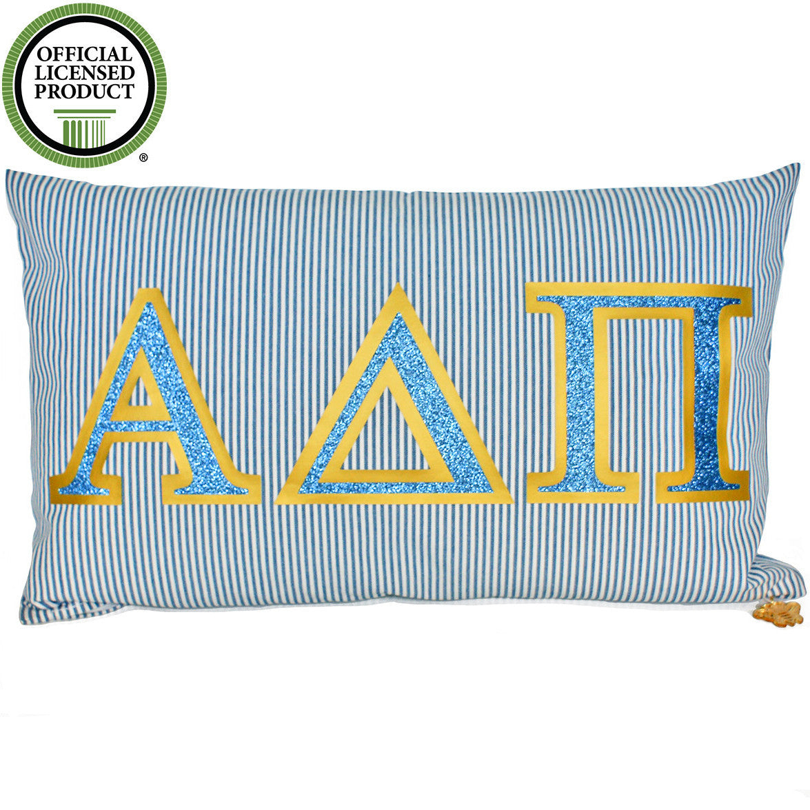 Brit and Bee Sorority Glitter Ticking Stripe Throw Pillow Alpha Delta Pi