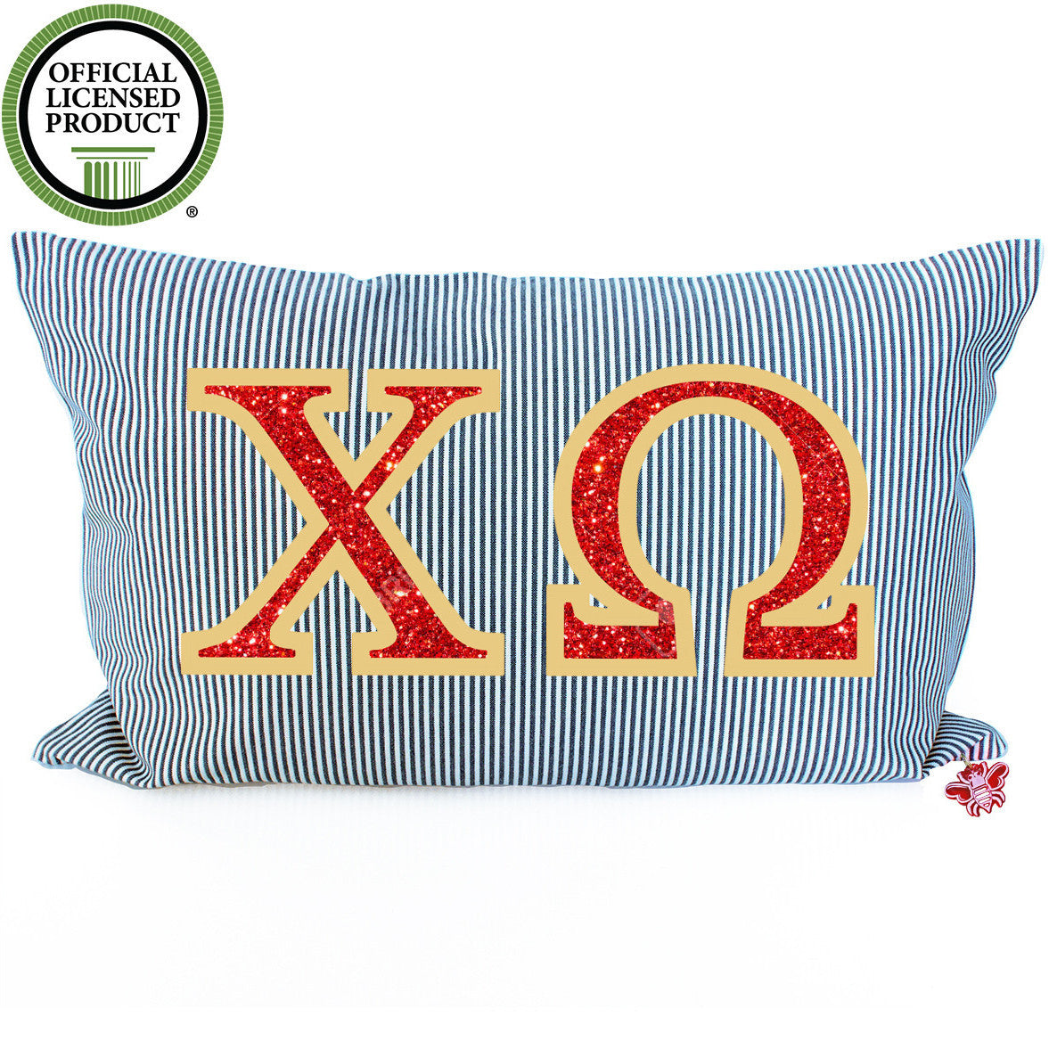 Brit and Bee Sorority Glitter Ticking Stripe Throw Pillow Chi Omega
