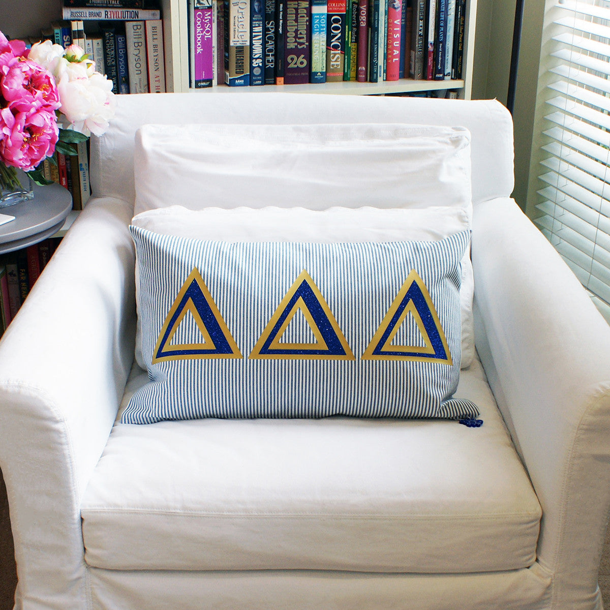 Brit and Bee Sorority Glitter Ticking Stripe Throw Pillow Delta Delta Delta
