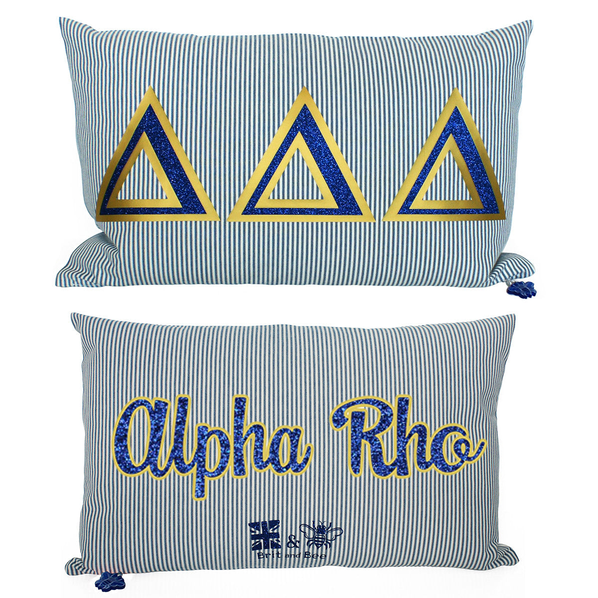 Brit and Bee Sorority Glitter Ticking Stripe Throw Pillow Delta Delta Delta