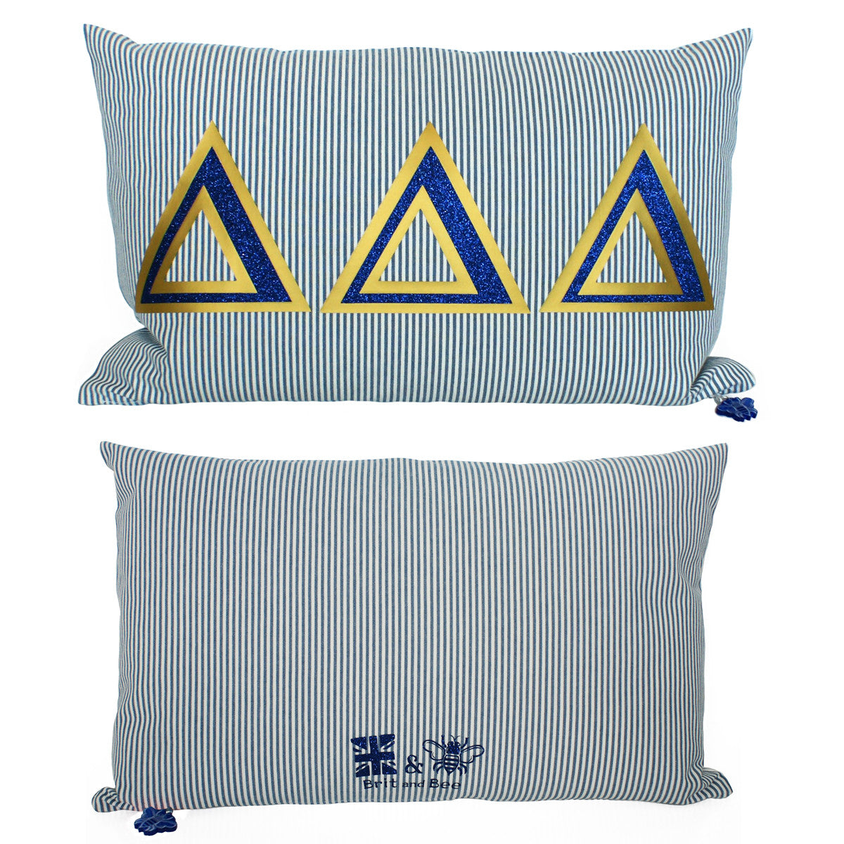 Brit and Bee Sorority Glitter Ticking Stripe Throw Pillow Delta Delta Delta PLAIN