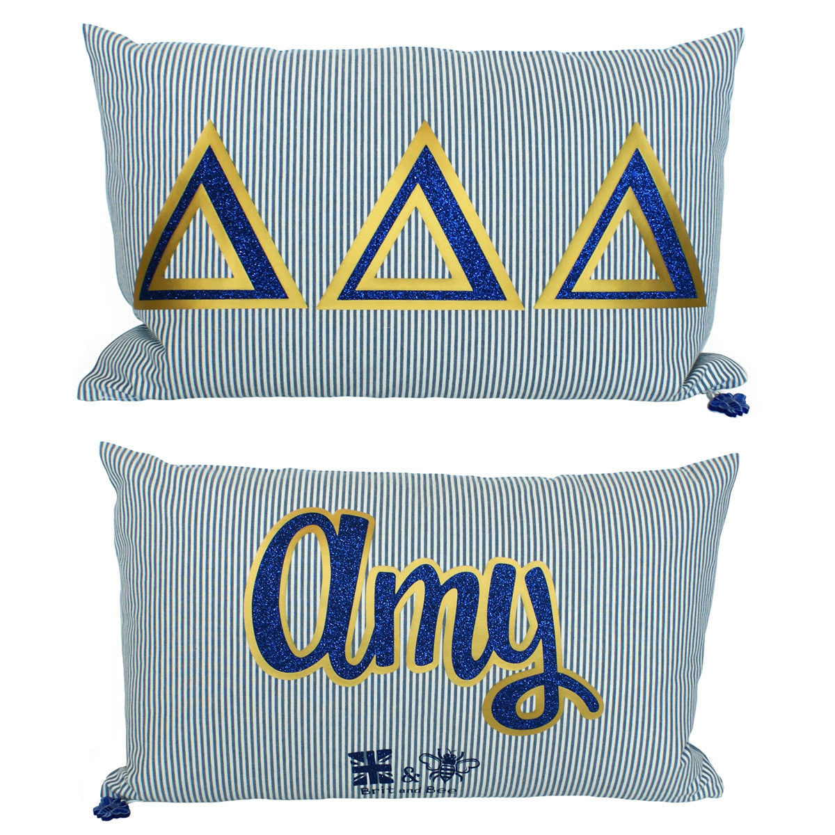 Brit and Bee Sorority Glitter Ticking Stripe Throw Pillow Delta Delta Delta