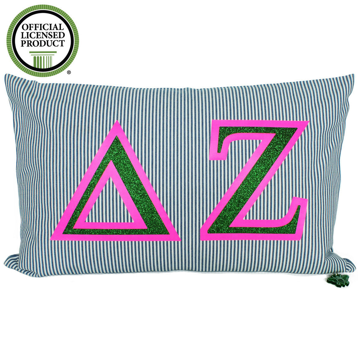 Brit and Bee Sorority Glitter Ticking Stripe Throw Pillow Delta Zeta