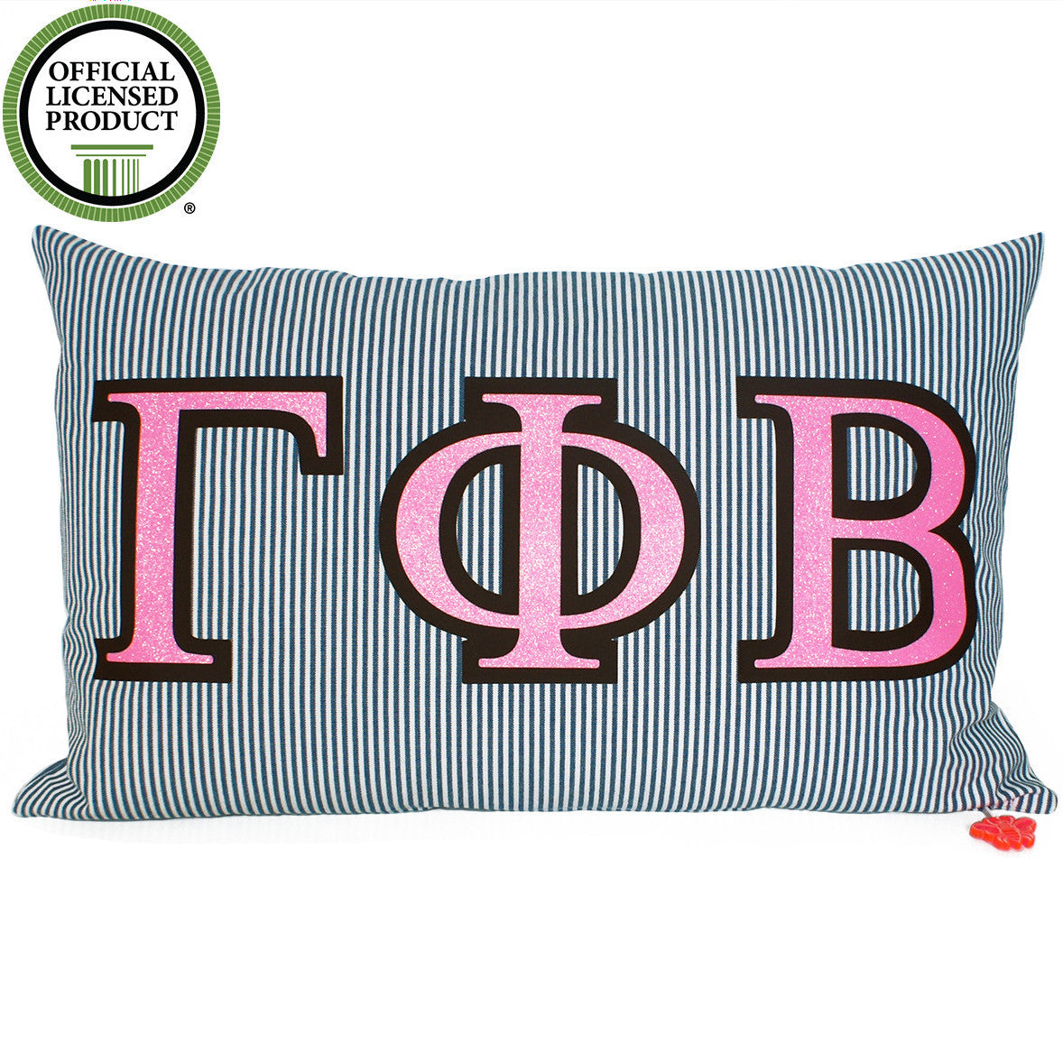 Brit and Bee Sorority Glitter Ticking Stripe Throw Pillow Gamma Phi Beta