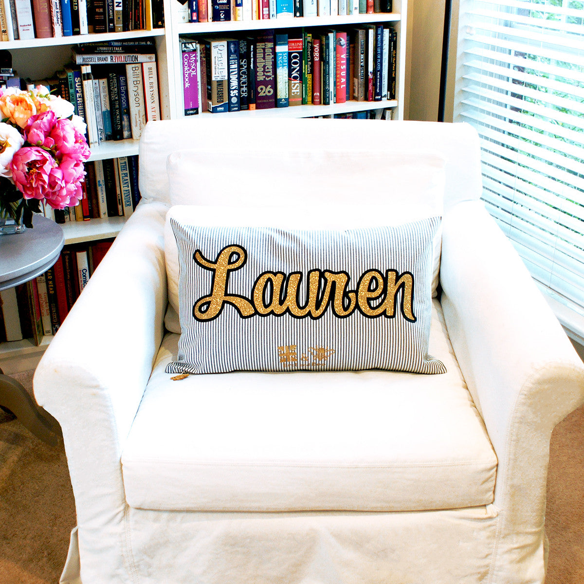 Brit and Bee Sorority Glitter Ticking Stripe Throw Pillow Kappa Alpha Theta