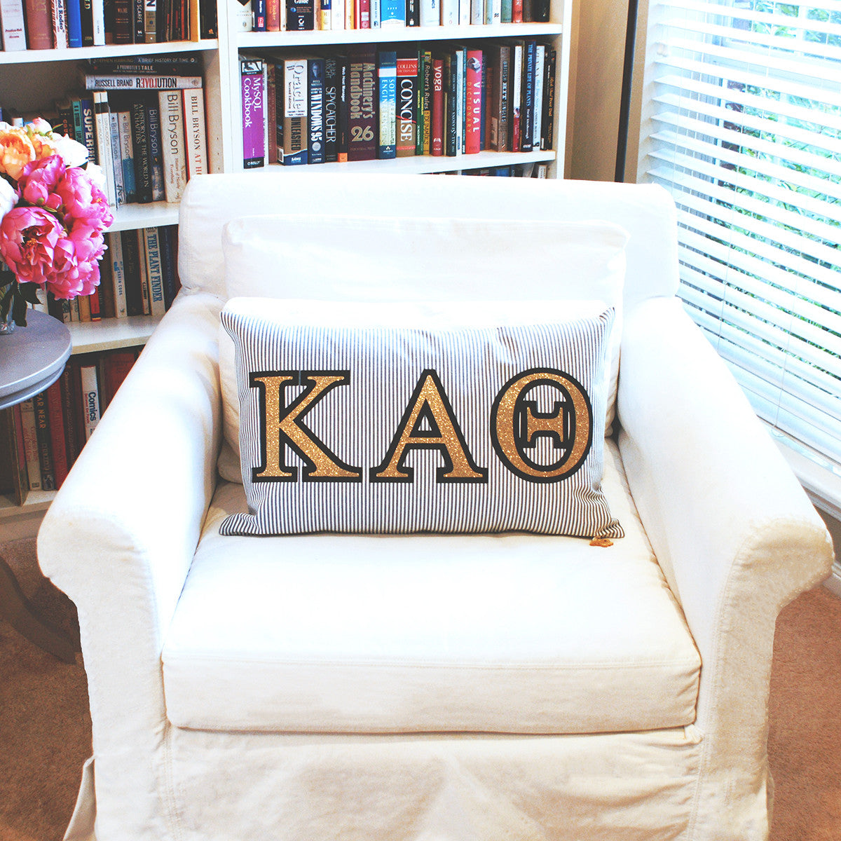Brit and Bee Sorority Glitter Ticking Stripe Throw Pillow Kappa Alpha Theta