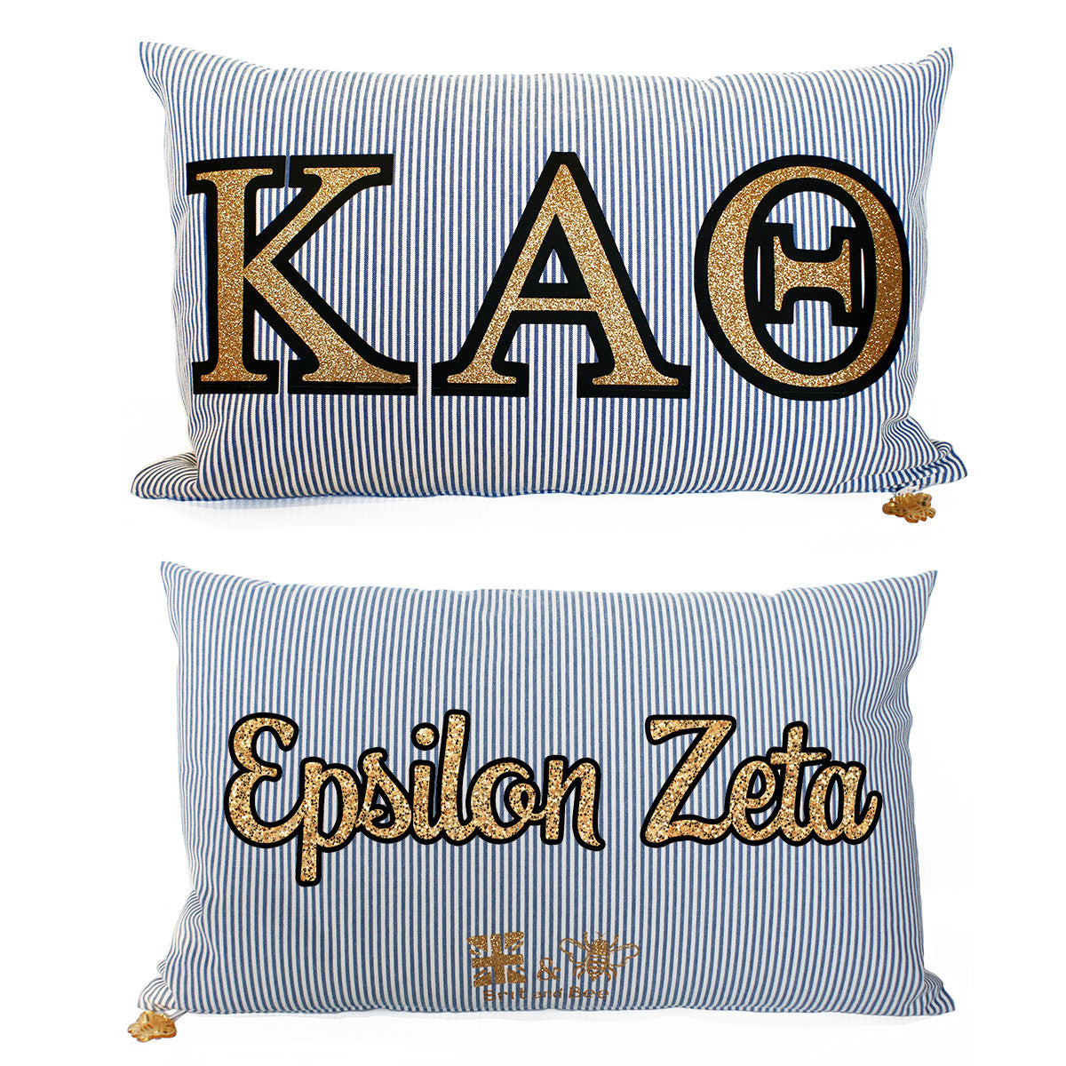 Brit and Bee Sorority Glitter Ticking Stripe Throw Pillow Kappa Alpha Theta