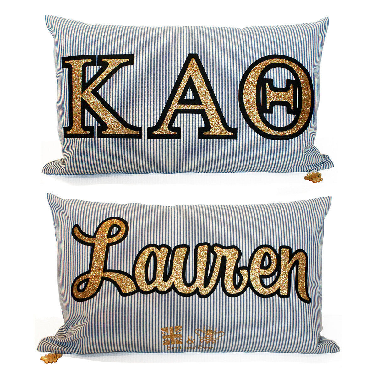Brit and Bee Sorority Glitter Ticking Stripe Throw Pillow Kappa Alpha Theta