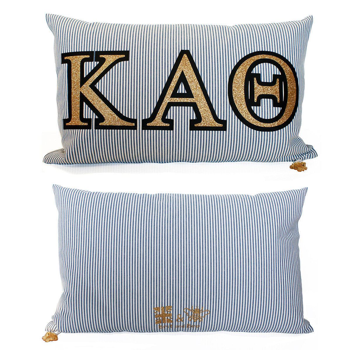 Brit and Bee Sorority Glitter Ticking Stripe Throw Pillow Kappa Alpha Theta