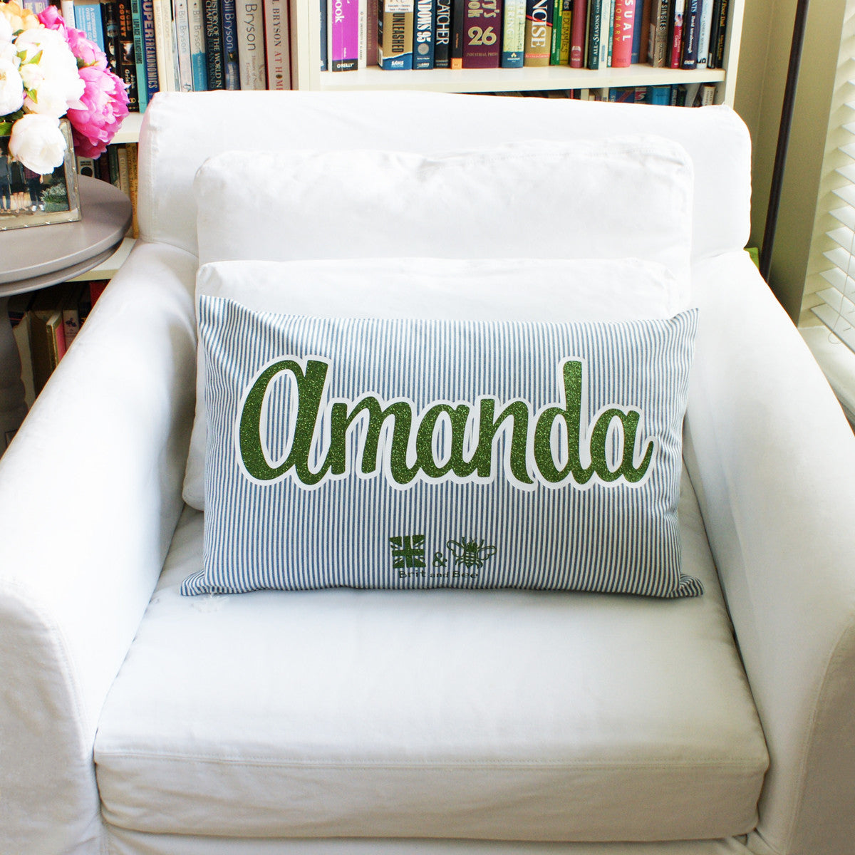 Brit and Bee Sorority Glitter Ticking Stripe Throw Pillow Kappa Delta