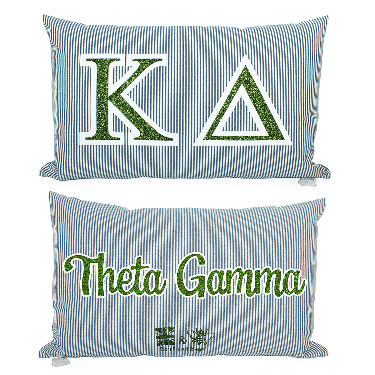 Brit and Bee Sorority Glitter Ticking Stripe Throw Pillow Kappa Delta