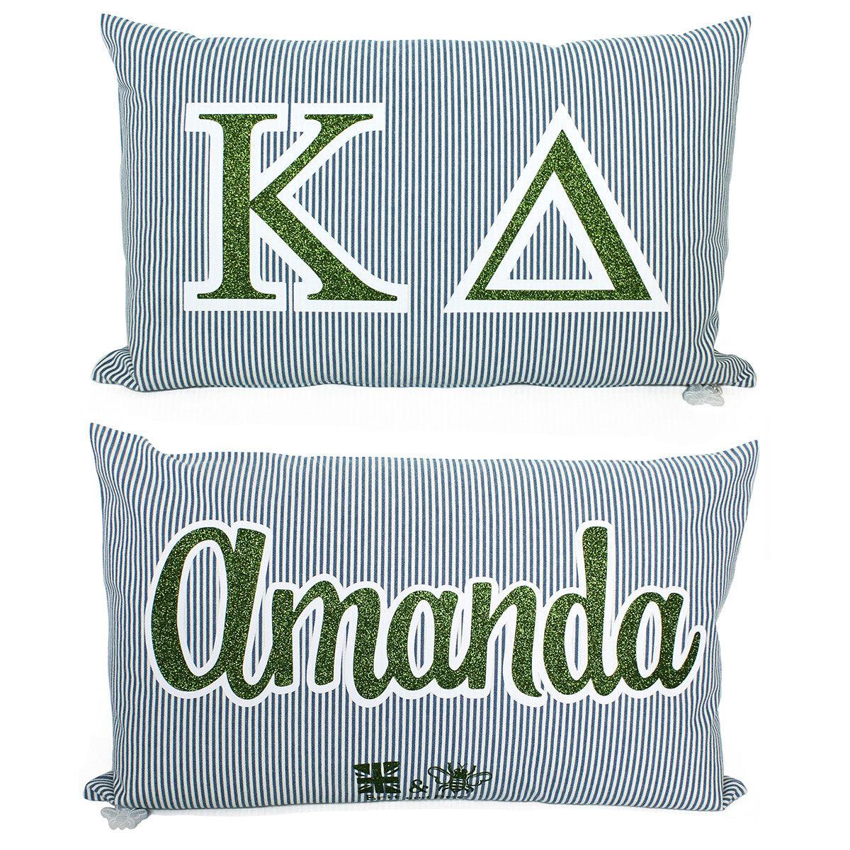 Brit and Bee Sorority Glitter Ticking Stripe Throw Pillow Kappa Delta