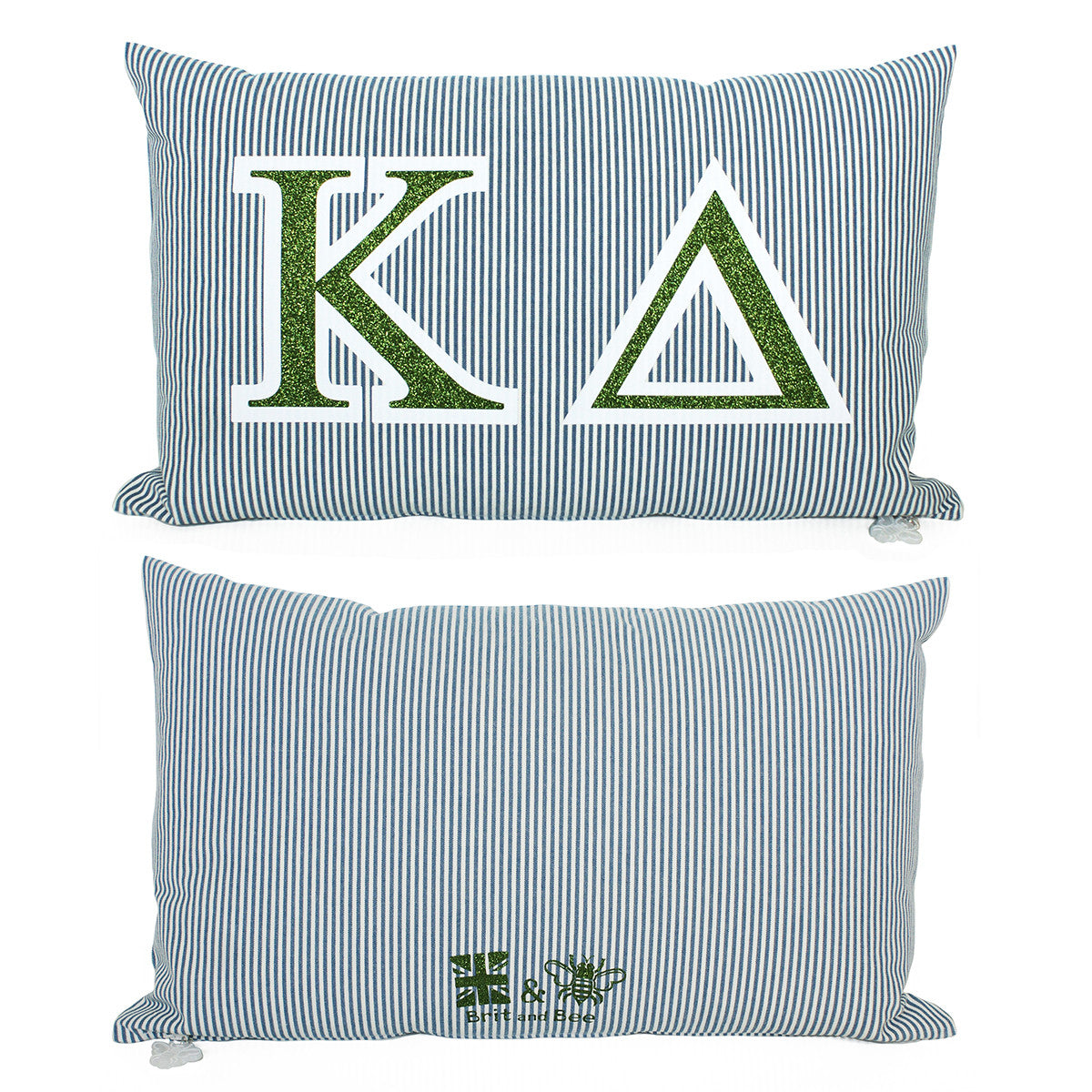 Brit and Bee Sorority Glitter Ticking Stripe Throw Pillow Kappa Delta
