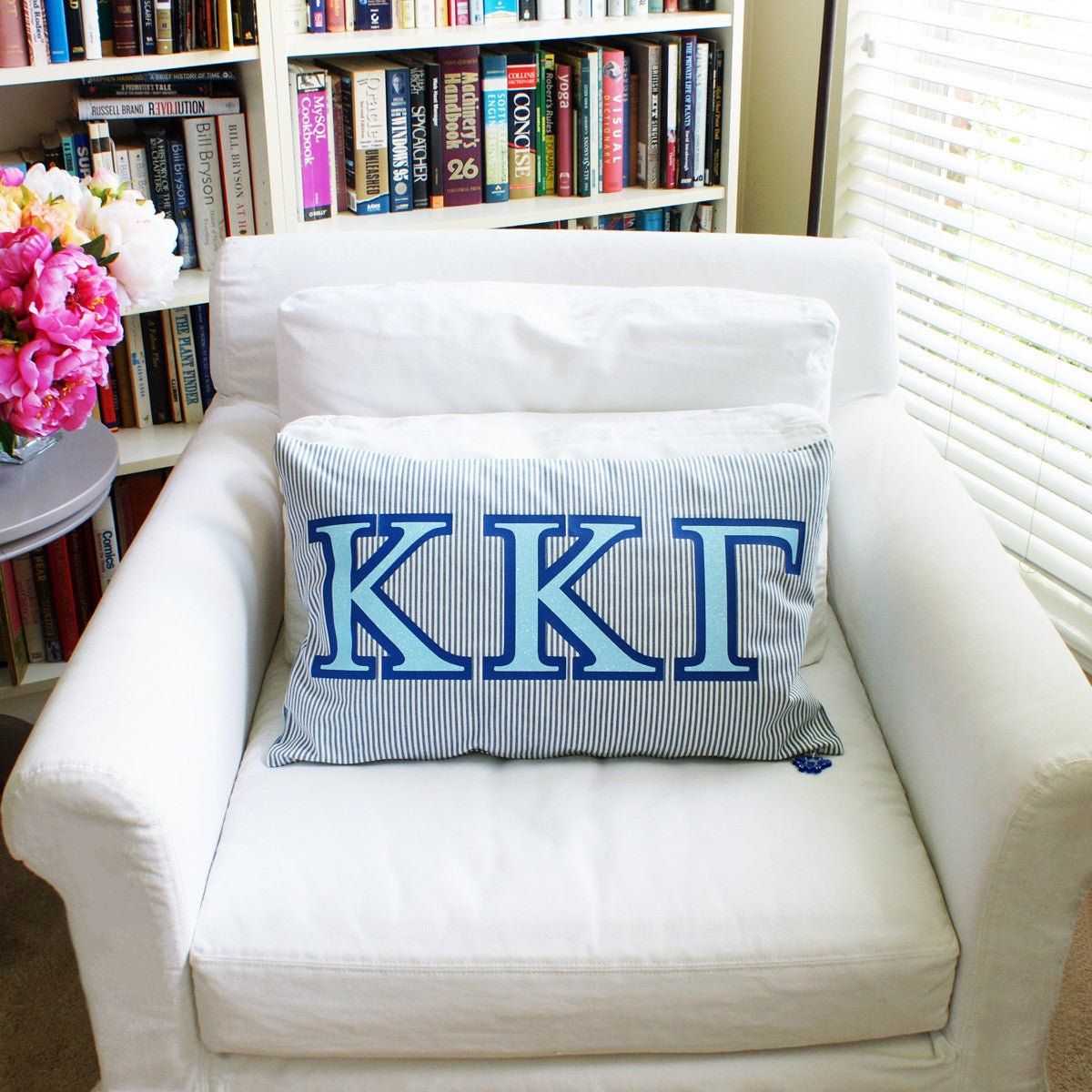 Brit and Bee Sorority Glitter Ticking Stripe Throw Pillow Kappa Kappa Gamma