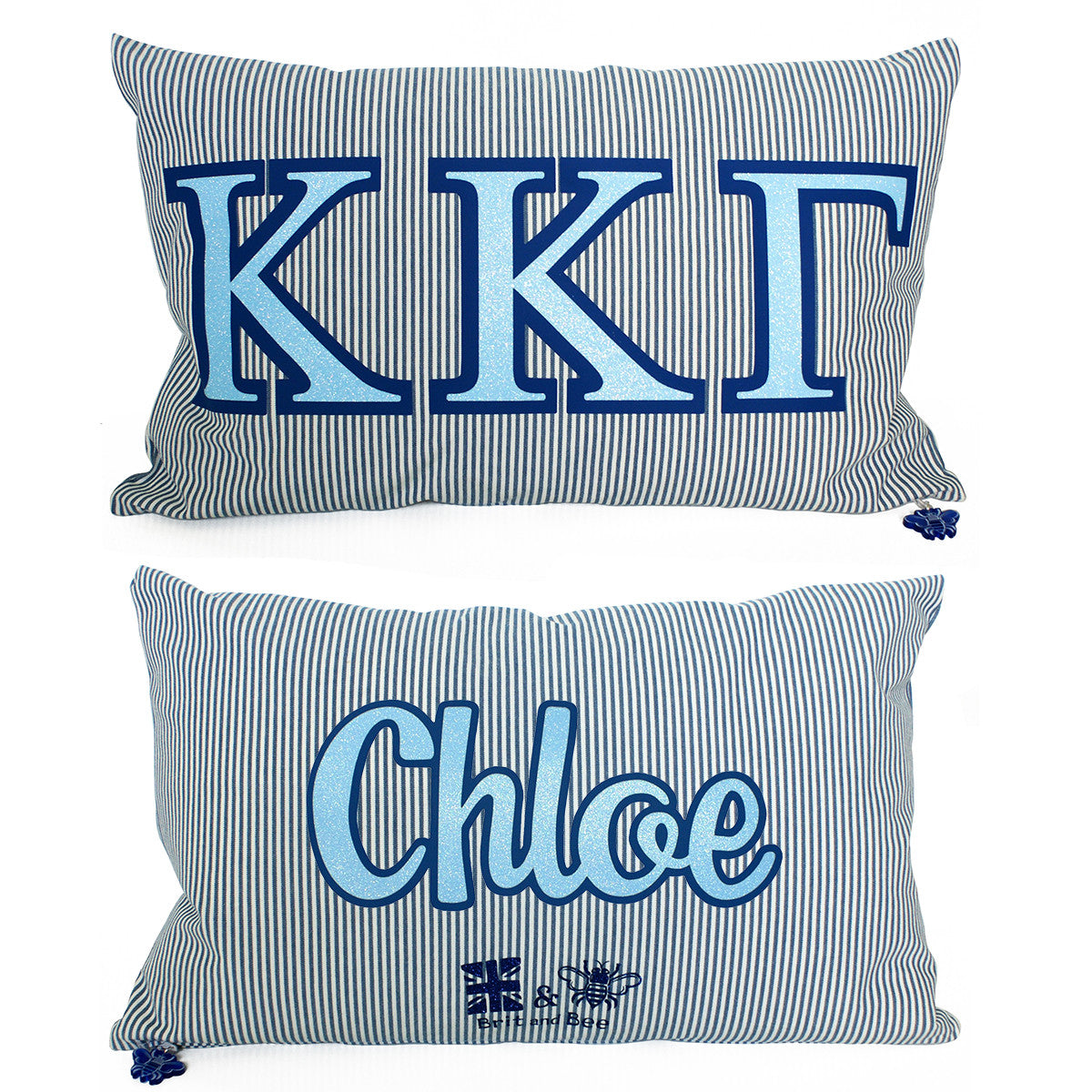 Brit and Bee Sorority Glitter Ticking Stripe Throw Pillow Kappa Kappa Gamma