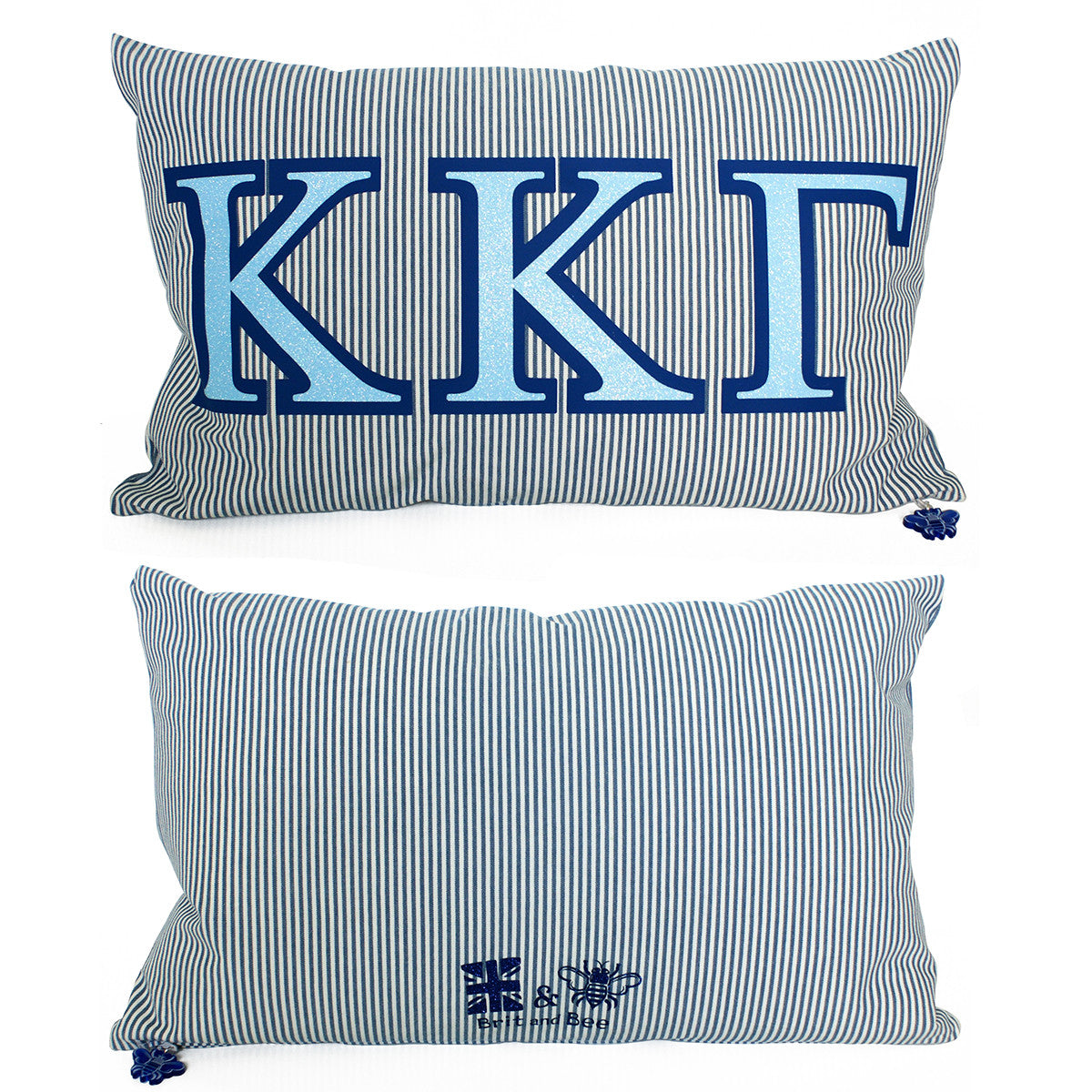 Brit and Bee Sorority Glitter Ticking Stripe Throw Pillow Kappa Kappa Gamma