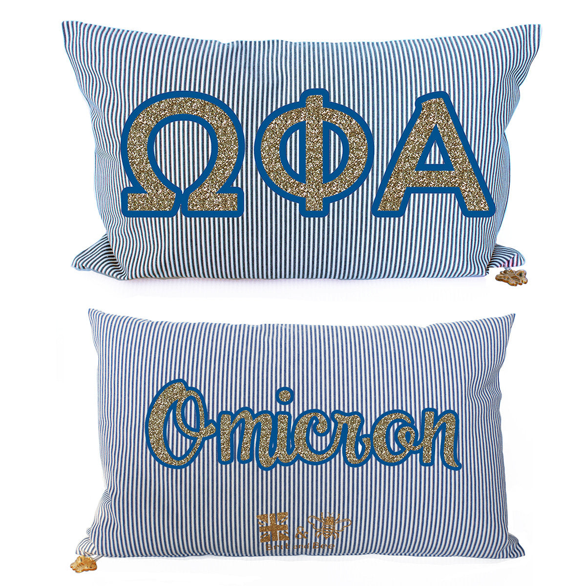 Brit and Bee Sorority Glitter Ticking Stripe Throw Pillow Omega Phi Alpha