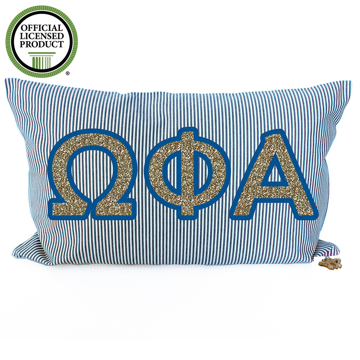 Brit and Bee Sorority Glitter Ticking Stripe Throw Pillow Omega Phi Alpha