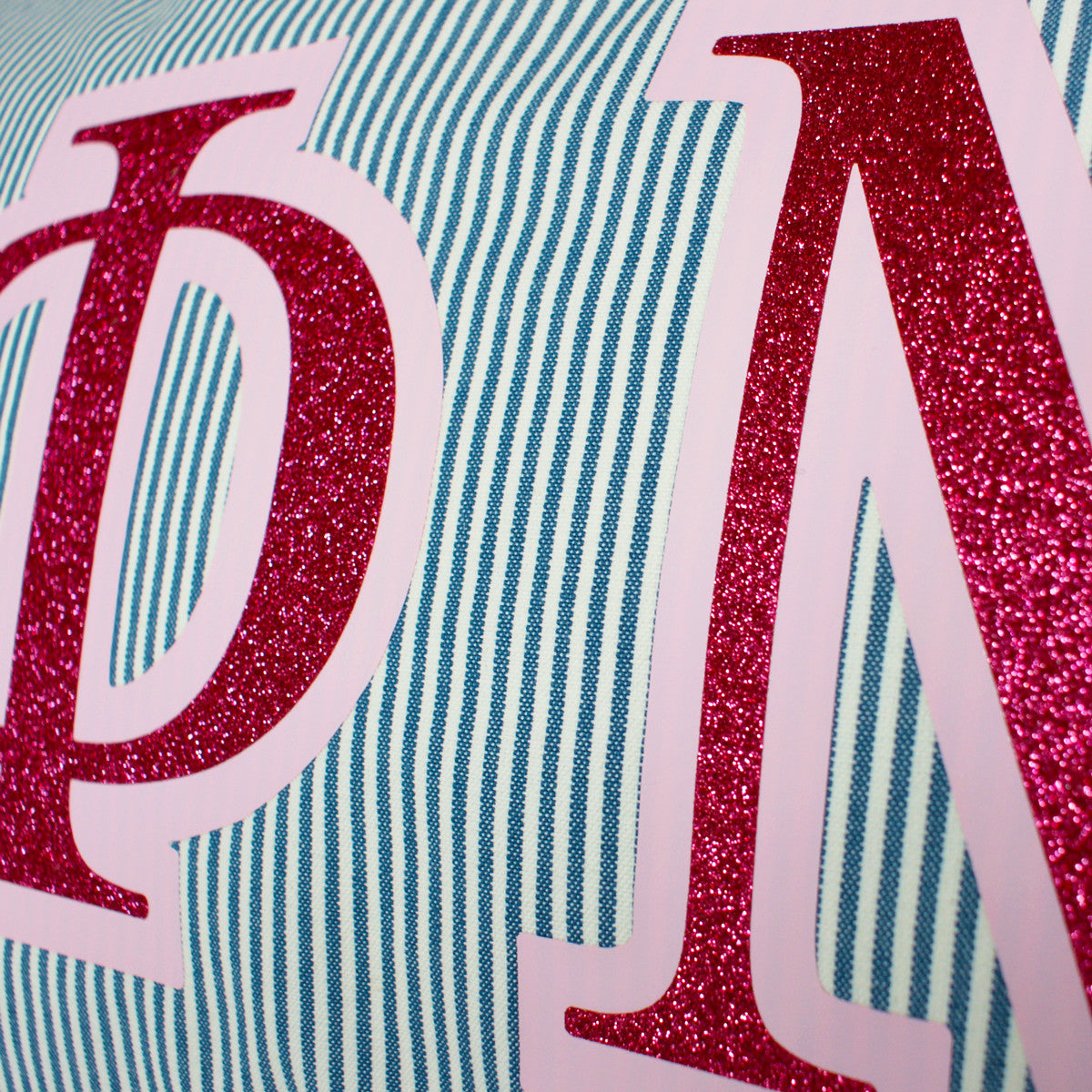 Brit and Bee Sorority Glitter Ticking Stripe Throw Pillow Phi Mu